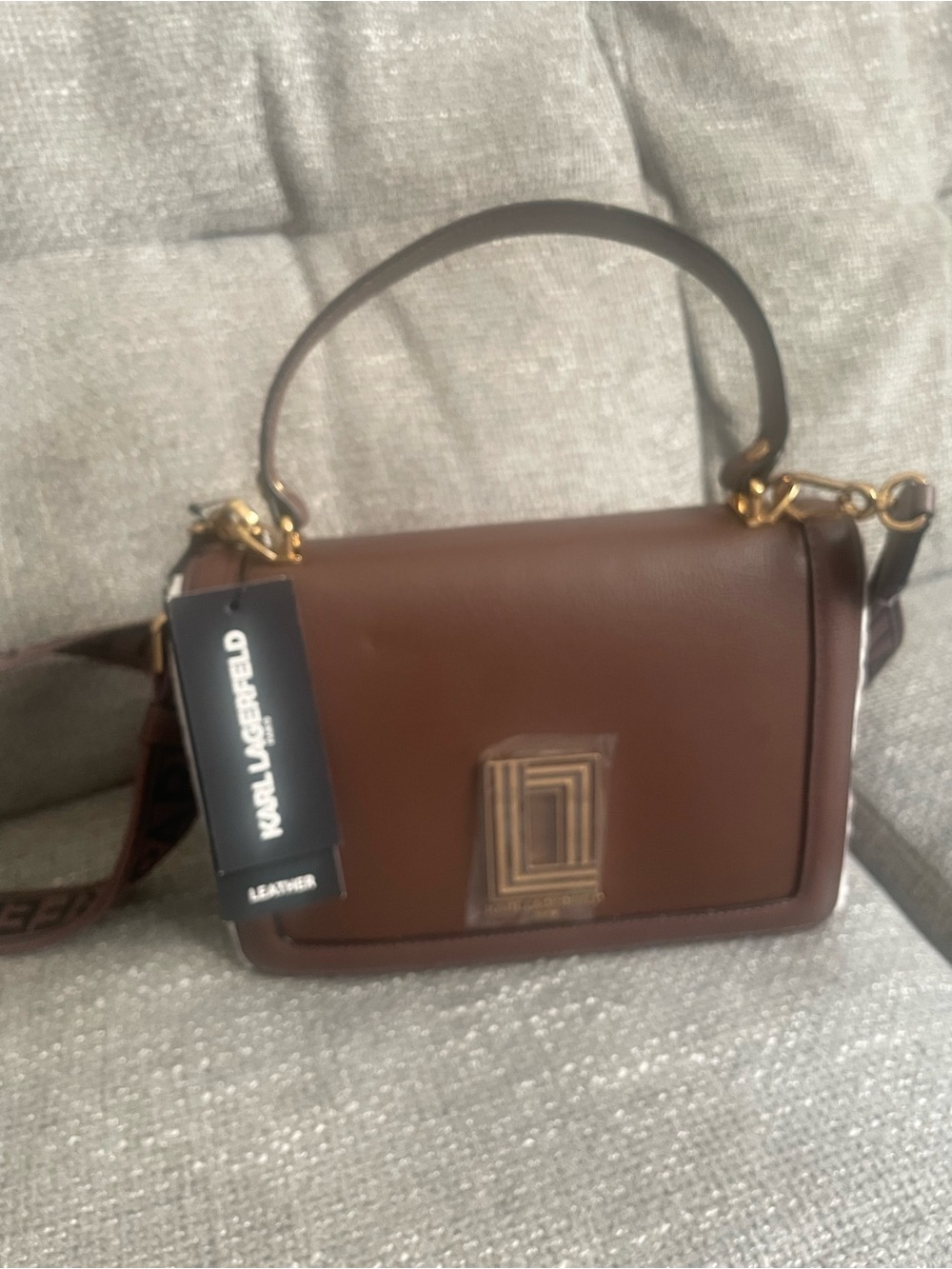 Karl Lagerfeld Brown Leather Shoulder Bag with Gold Hardware
